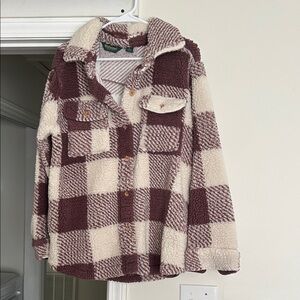 Plaid Teddy Jacket in Cream and Brown